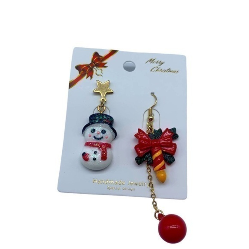 New Christmas snowman & dangling ornament earrings